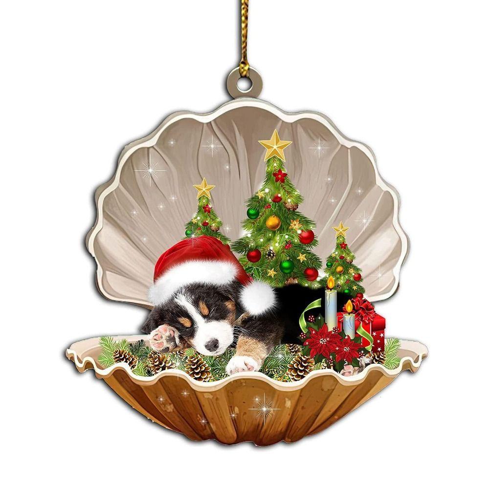 Decorative Shell Sleeping Dog Christmas Ornament 2D Xmas Dog Keychain Christmas