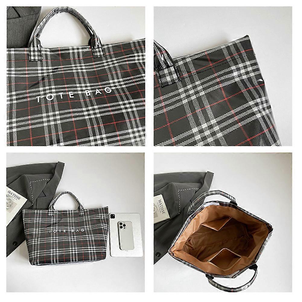 Large Capacity Plaid Tote Bag Reusable Waterproof Grocery Shopping Bag Foldable Travel Storage Tote for Women