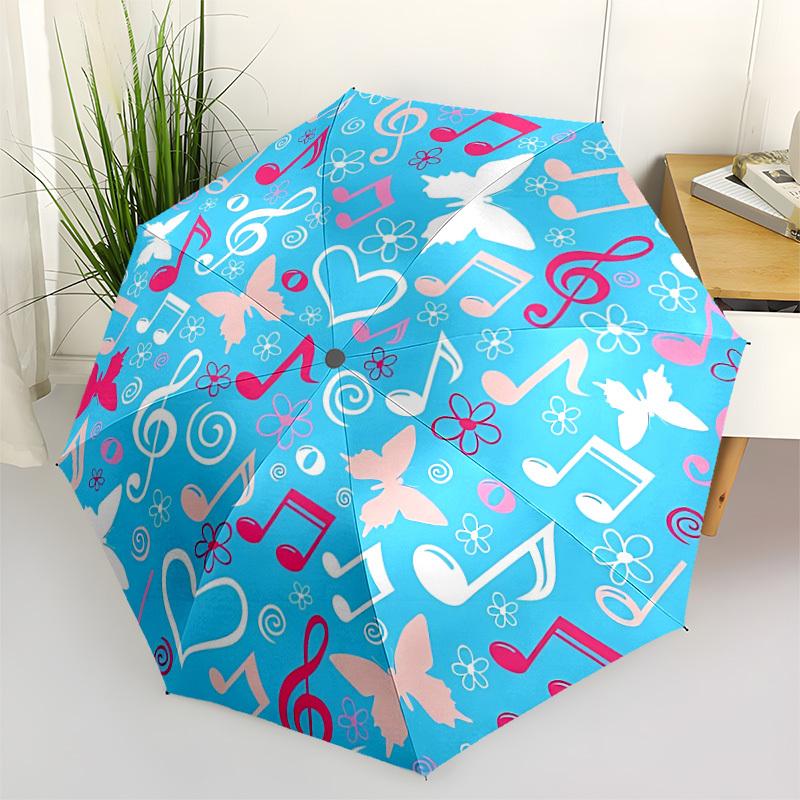1pc Music Notes Butterfly Open/Close Folding Umbrella, All- Portable Umbrella for & Men, Stylish Accessory (Holiday Gift) 8-Rib yy251213141