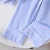 Girls' Fashionable Blue Suit for Summer Children's Casual Striped Flared Short-sleeved Loose Pants Set of Two Pieces