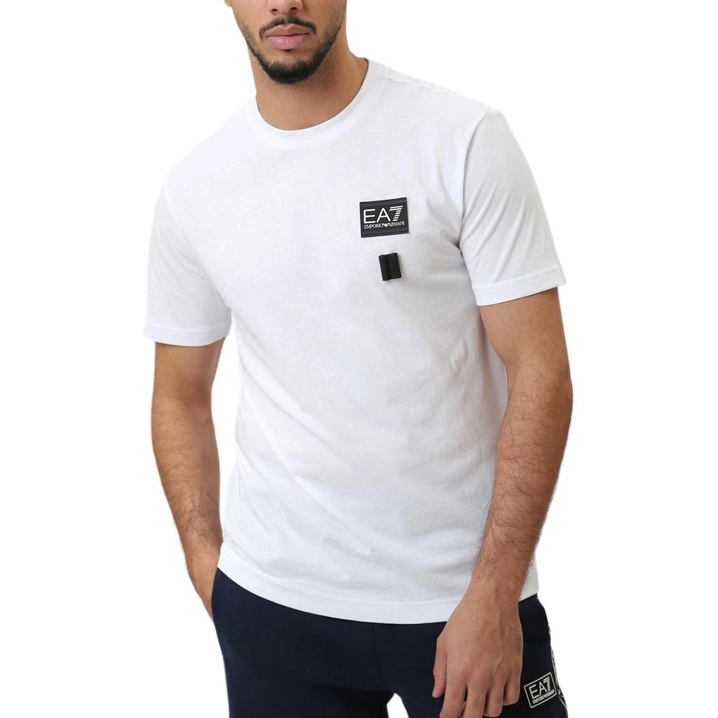 Emporio Armani EA7 Осень/Зима 23 Футболка с принтом логотипа-буквы, круглым вырезом, коротким рукавом, мужская, Белая 6RPT13-PJ02Z-1100