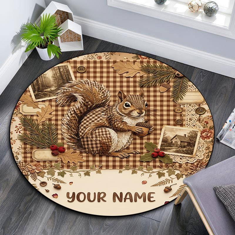 Custom Name,Vintage Farmland Wildlife Series pattern round rug,Carpet Rug for Living Room Bedroom Playroom ,Non-slip Floor Mat,Holiday Gifts and Birth