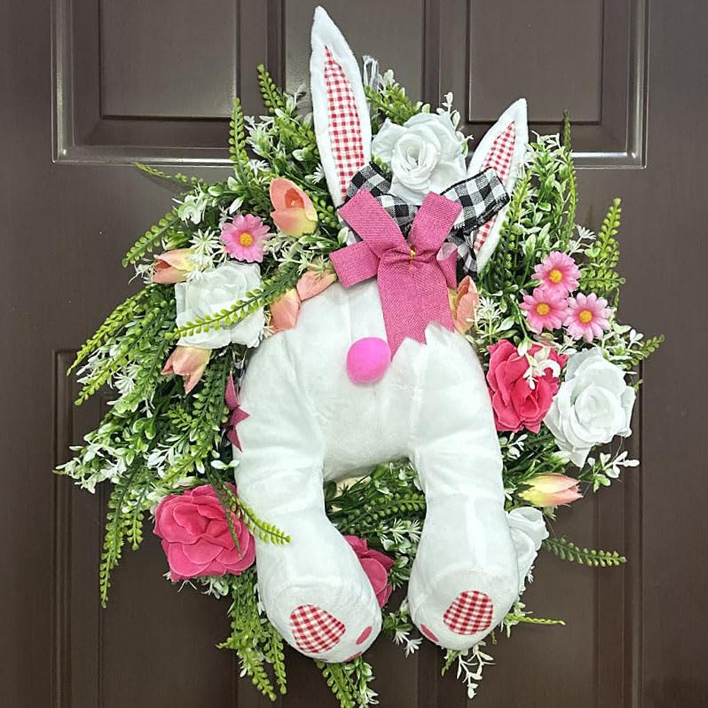 Пасхальный венок с кроликом Забавное весеннее украшение для входной двери Пасхальные венки для входной двери Дверной венок