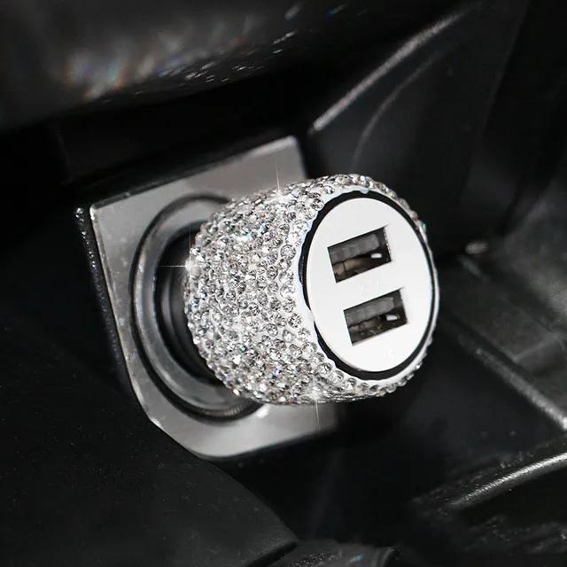 Автомобильное зарядное устройство Bling Diamond 3 в 1, 5 В, 2,1 А, двухпортовый, быстрый адаптер, розовый декор для автомобиля, автомобильные аксессуары для стайлинга автомобилей с бриллиантами
