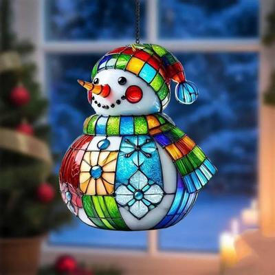 Милый Снеговик Ловец Солнца Акриловое Витражное Подвесное Украшение на Окно Для Рождества Автомобиля Внутреннего Наружного Декора Праздничного Декора Вечеринки