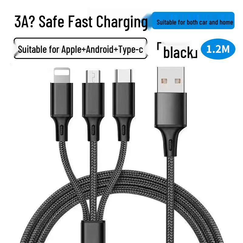 USB-кабель для быстрой зарядки 3-в-1: Совместимо с устройствами Apple, Huawei, Type-C и Android, Универсальное зарядное устройство 3A
