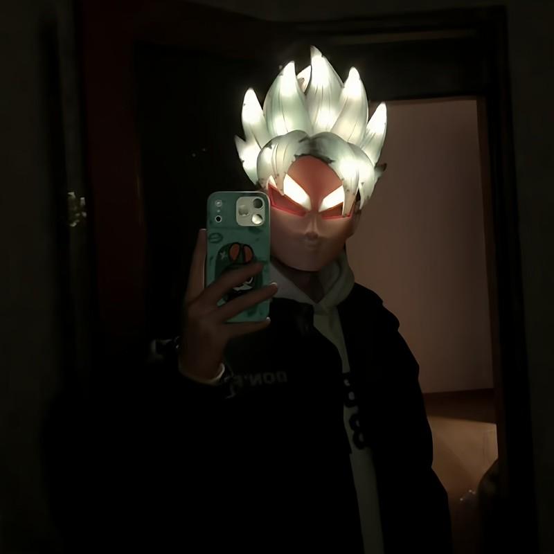 Hot Saiyan Glowing Mask Dragon Ball Glowing Mask Colorful Lights Fog Effects Creative Cosplay Goku Props Headgear Anime Fan Gift