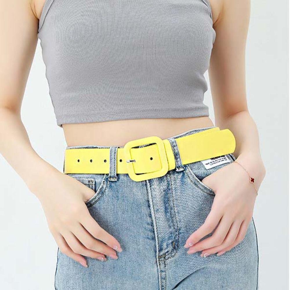 Square Buckle Wide Belt Y2k Trouser Decoration Simple PU Leather Belt  Dress Decoration