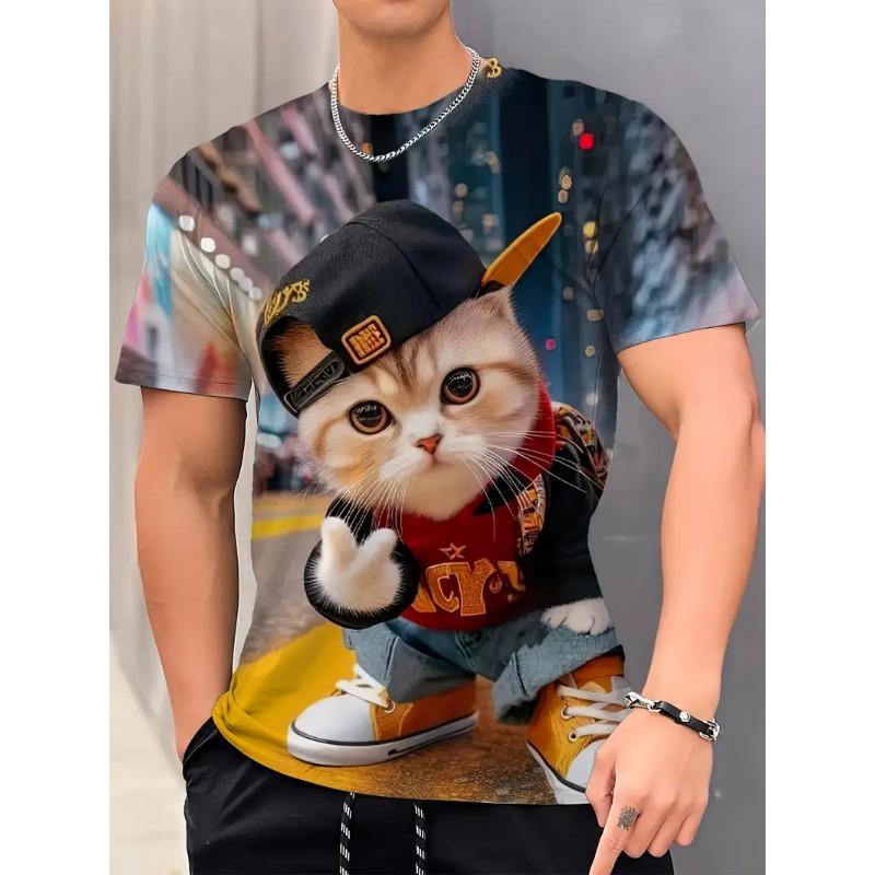 Мужская повседневная футболка с круглым вырезом и 3D-принтом, легкая и удобная для ношения летом, модная и стильная, универсальная футболка с мультяшным рисунком