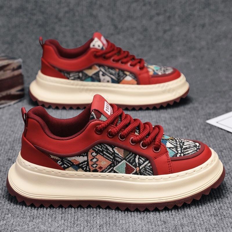 Fashion Men Sneaker Designer Fashion Casual Retro Skateboarding Shoes Leather Fabric Breathable Height Increased Flat Platform Shoes