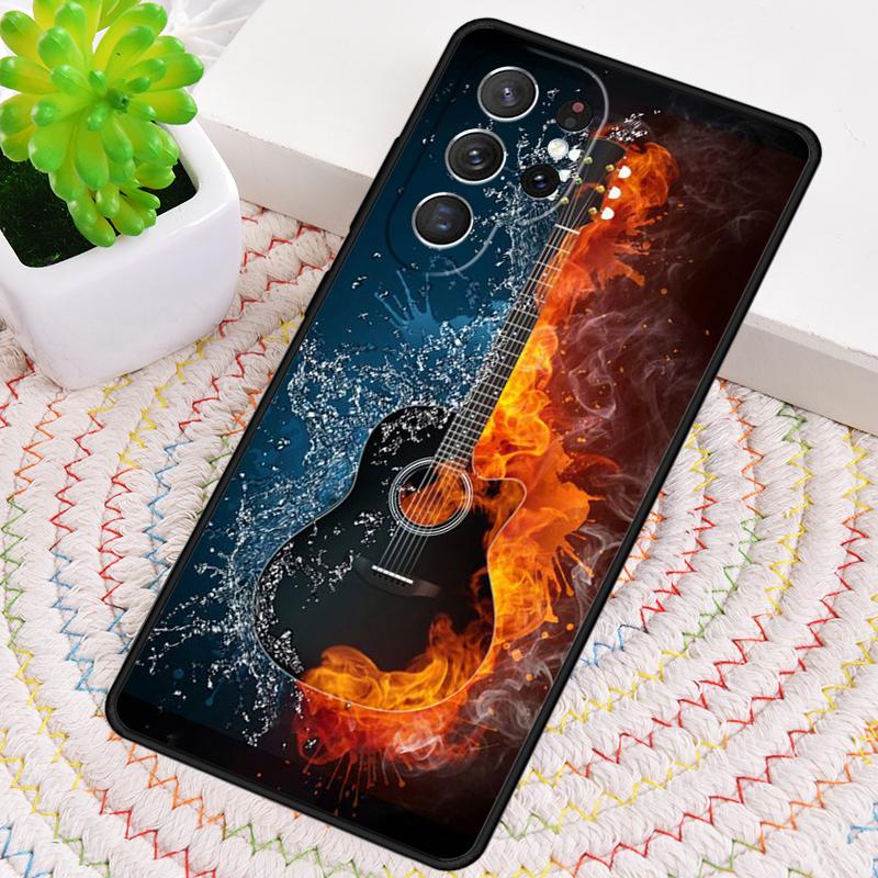 Music Flames Bass Guitar Silicone Phone Case For Samsung Galaxy note 10 pro S26 S25 S24 S23 S22 S21 Plus S25Ultra Capa Cover