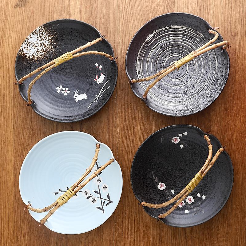 Ceramic tray handle Tippanyaki ceramic inventory heart tray snack fruit dried fruit tableware