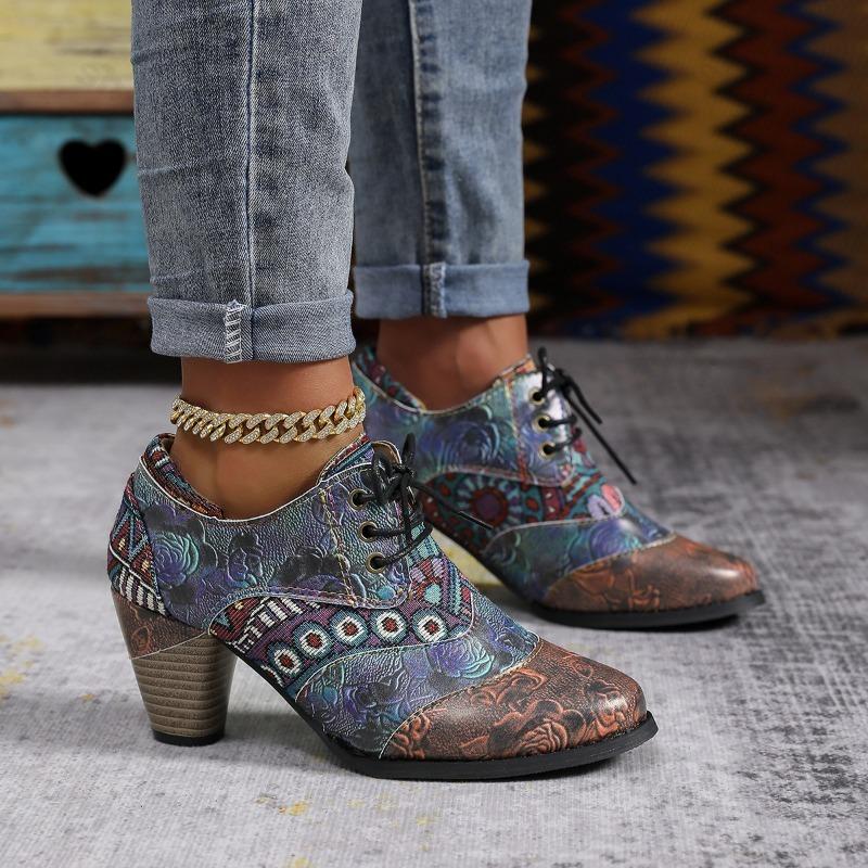 Женские Туфли на Высоком Каблуке 2026 Осень Новые Ботильоны Цветочный Модный Кожаные Женские Короткие Сапоги Женская Повседневная Обувь Botas Mujer