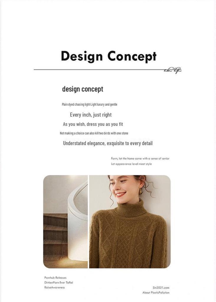 Ladies' Retro High-Neck Double-Strand Cashmere Knit Pullover
