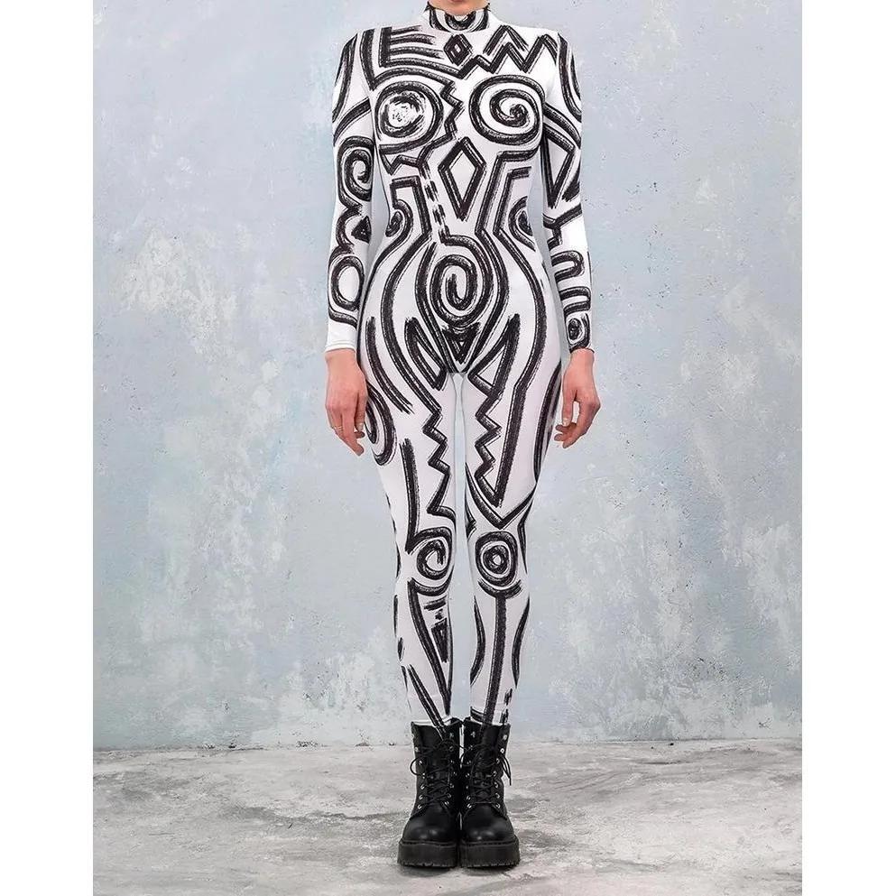 3D Digital Printing Stage Performance Costumes Adults Halloween Events Carnival Theme Party Cosplay Outfit Pretend Game Jumpsuit