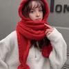 In 1 Hat And Scarf Set Winter Knitted Hooded Scarf