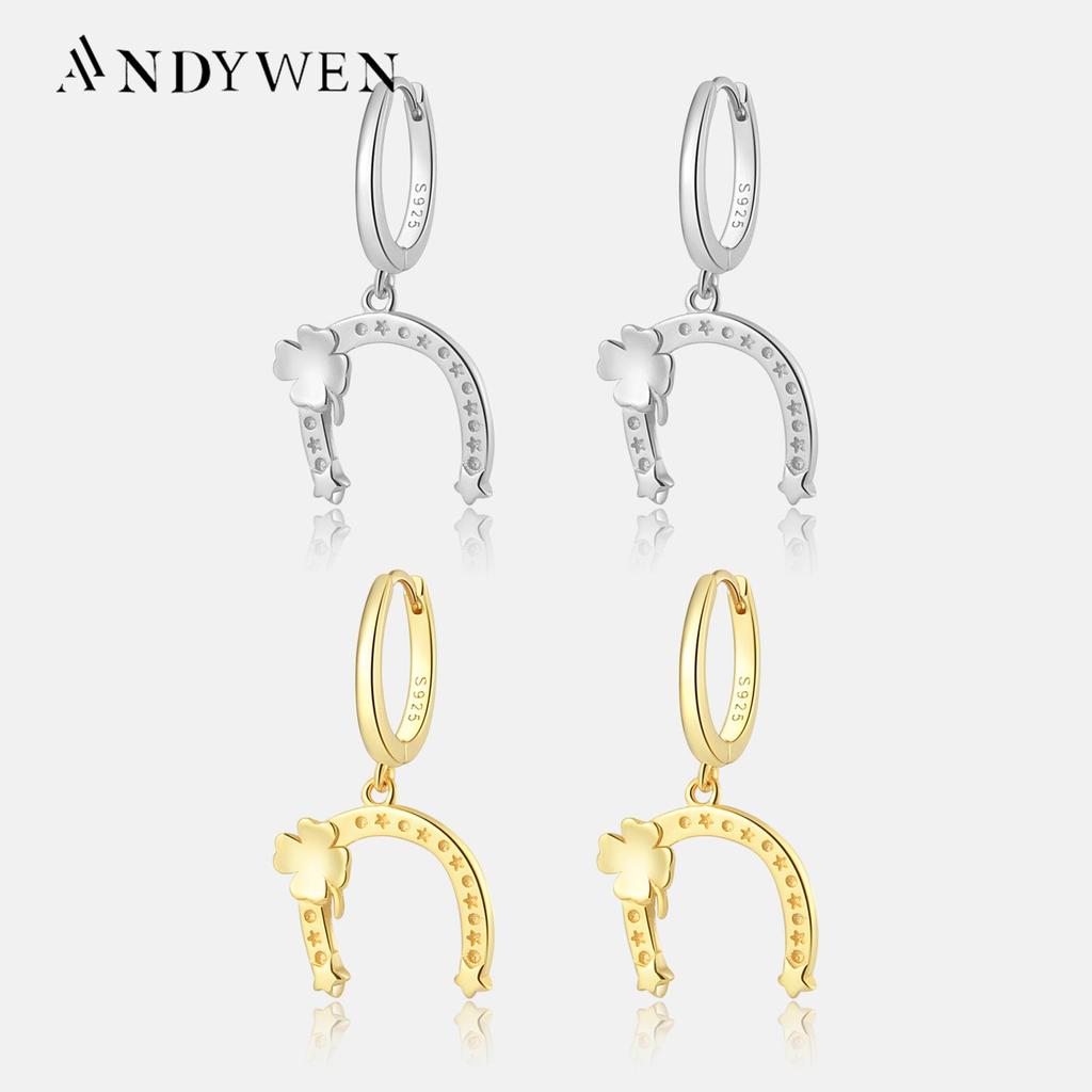 ANDYWEN 100% новинка, серьги-капли из стерлингового серебра 925 пробы, золотые серьги с лунным цветком, петли для пирсинга, 2023, ювелирные изделия