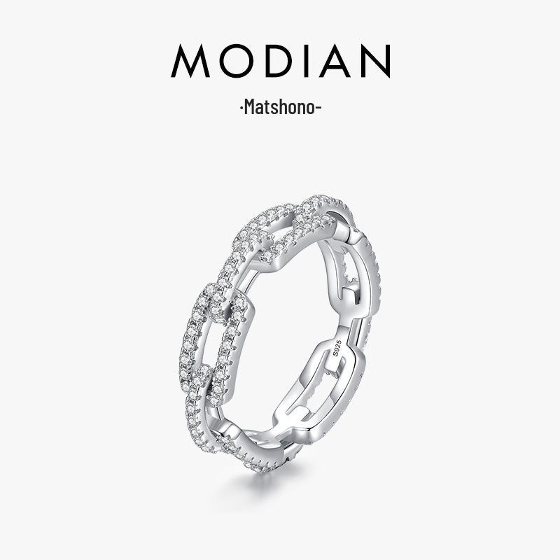 Modian Кольцо из стерлингового серебра 925 пробы с геометрическим бриллиантом - Простая мода, Полый дизайн, Трендовые украшения