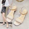 2025 Summer New Fairy Style I Tide High Heel Word with Thick Heel Sandals Plaid Large Size Foreign Trade Korean Version Sandals