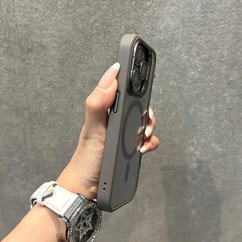 Металлический чехол-подставка с линзами Magsafe для iPhone 15 Pro Max 14 13 11 12 Pro Max Plus, защитный чехол для беспроводной зарядки камеры