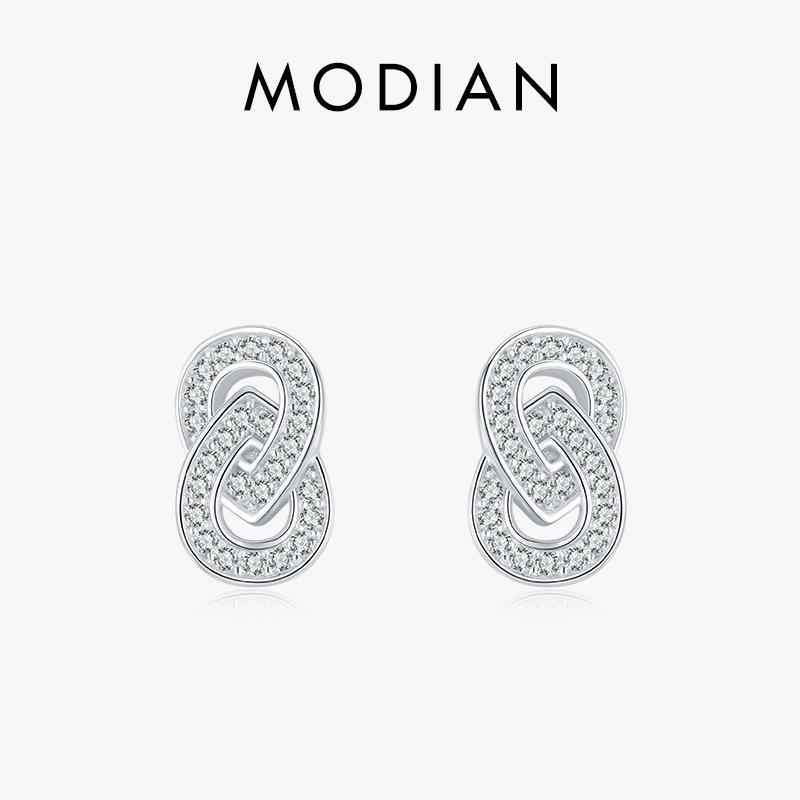 MODIAN Sparkling Double Circle Ear Pins Classic 925 Sterling Silver Stud Earrings For Women Wedding Statement Jewelry Brincos