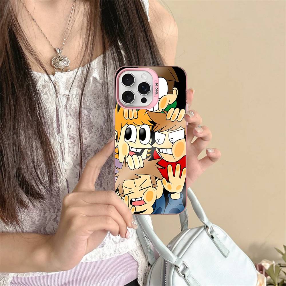 Мультяшный Милый Чехол Для Телефона E-Eddsworlds Для IPhone 17 16 15 14 11 12 13 Pro Max Plus Pro Цветной Серебристый Чехол