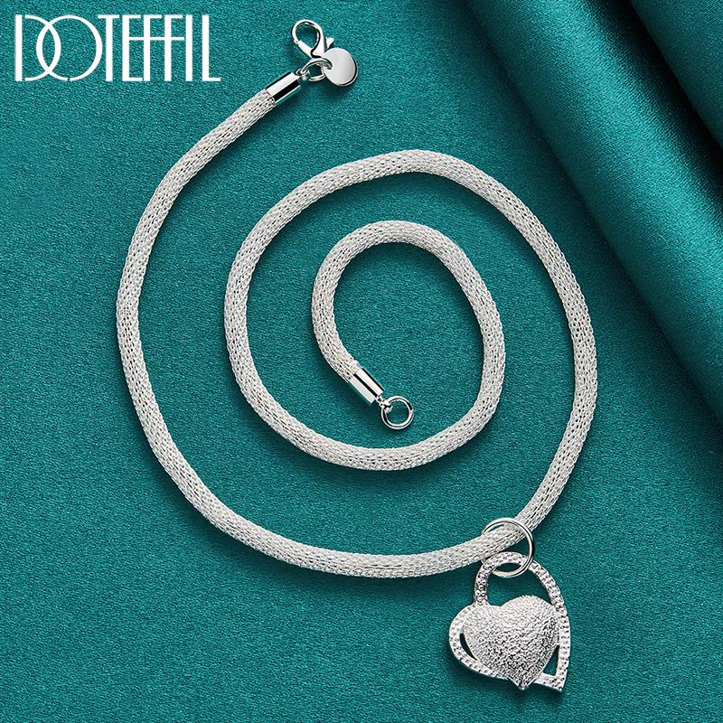 925 Sterling Silver Snake Chain Heart Necklace Fashion Wedding Jewelry