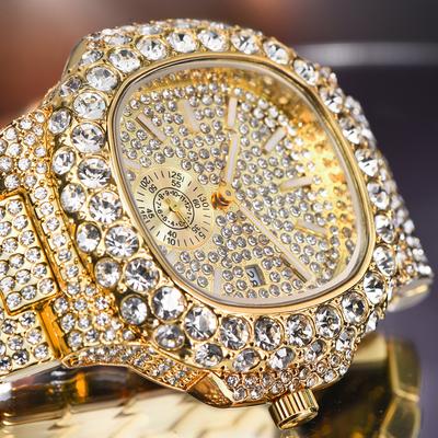 MISSFOX Роскошные часы Iced Watch Мужские модные наручные часы из нержавеющей стали и золота в стиле хип-хоп с бриллиантами