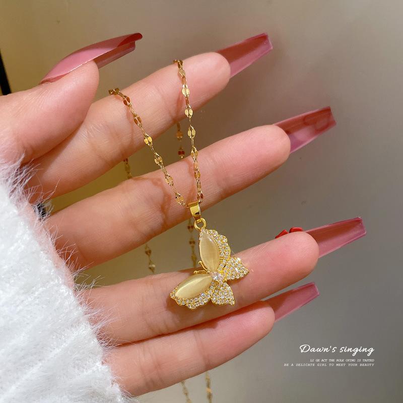 Butterfly Luxury Necklace Women'S Full Diamond Colorful Crystal Pendant Collarbone Chain Trendy Short Sweater Chain