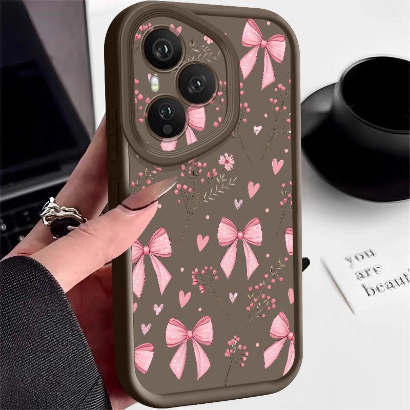 Мягкий ТПУ чехол для телефона для Honor 400 Pro 200 Pro X8c X9c Smart X6b X6c X6a Magic7 Lite Розовый узор с бантом Силиконовый защитный чехол