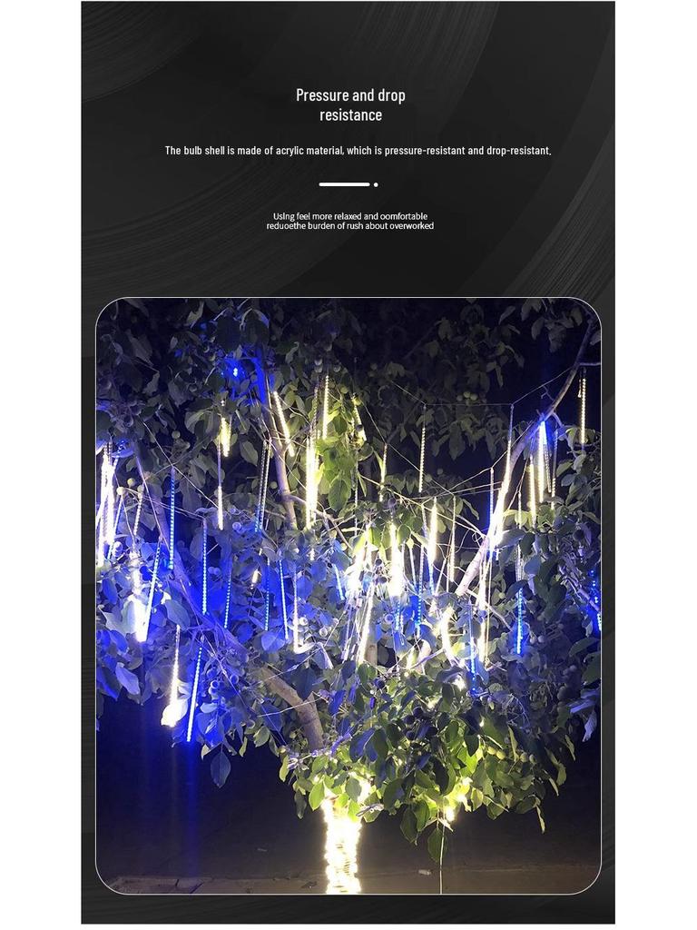 Разноцветные светодиодные солнечные гирлянды «Метеоритный дождь»: Мигающая, Переливающаяся, Водонепроницаемая Уличная Декорация