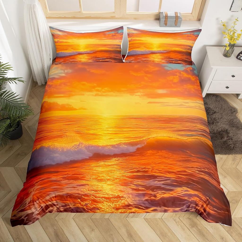 Sunrise Sunset And Sea Duvet Cover Sets For Teens Lightweight Quilt Covers Sea Coastal Nature Pattern Bedding Set Bedroom Decor
