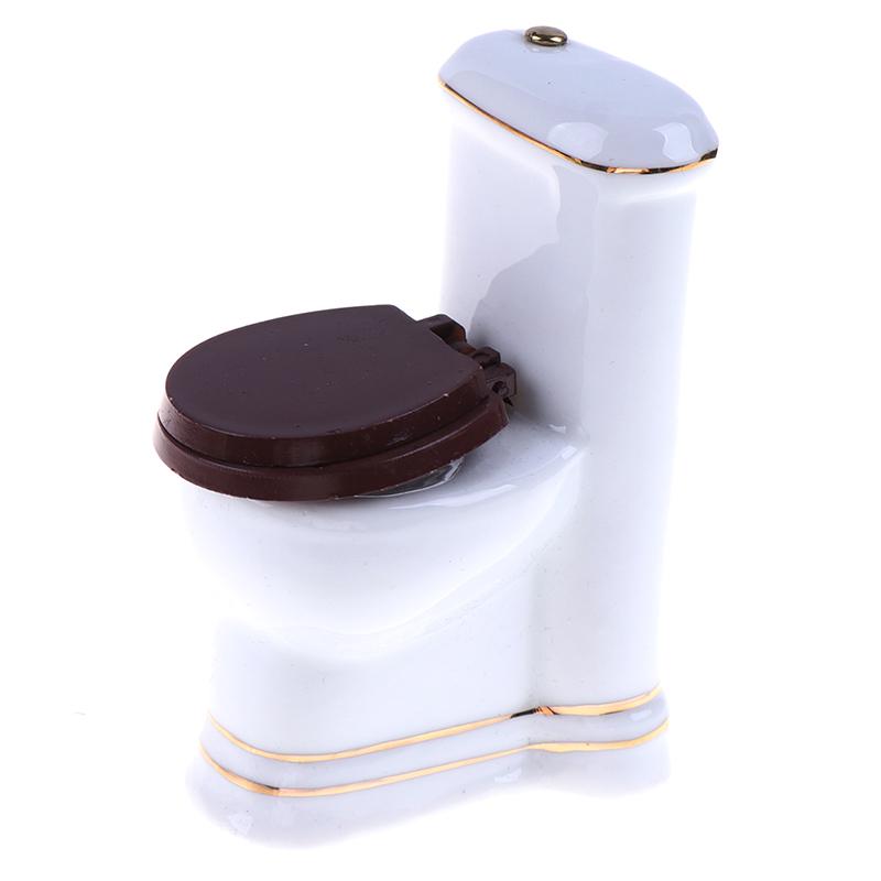 5Pcs 1:12 Dollhouse Miniature Porcelain Bathroom Set Toilet Basin Bathtub Mirror