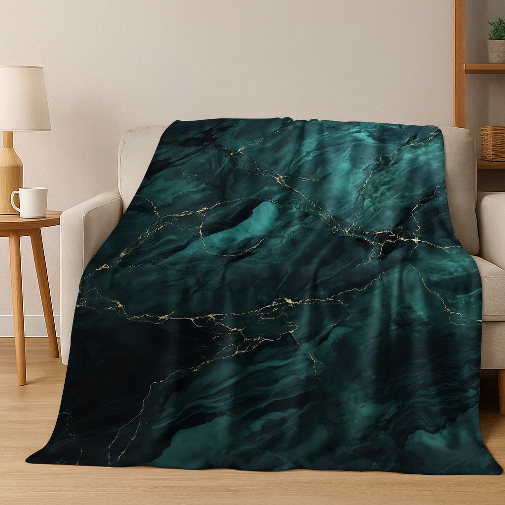 Dream Colorful Stone Texture Marble Black Green Gold Flannel Blanket,Cozy Soft Throw Blanket for Home Bedroom Bed Sofa Gift