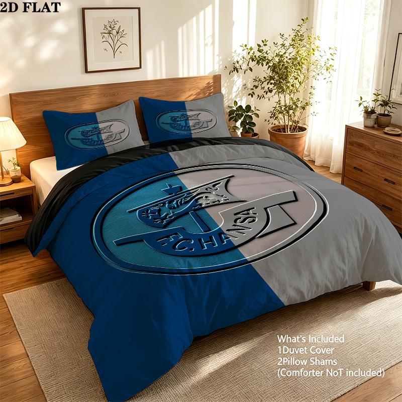 Fc Hansa Rostock Pattern Bedding Quilt Set Quilt Cover Pillowcase Home Birthday Gift(1 * duvet cover + 2 * pillowcase, without core)