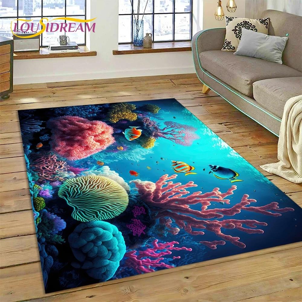 3D подводный мир, морское дно, Дельфин, мультяшный ковер, ковер для гостиной, спальни, домашний декор, нескользящее украшение для дивана, подарок ребенку