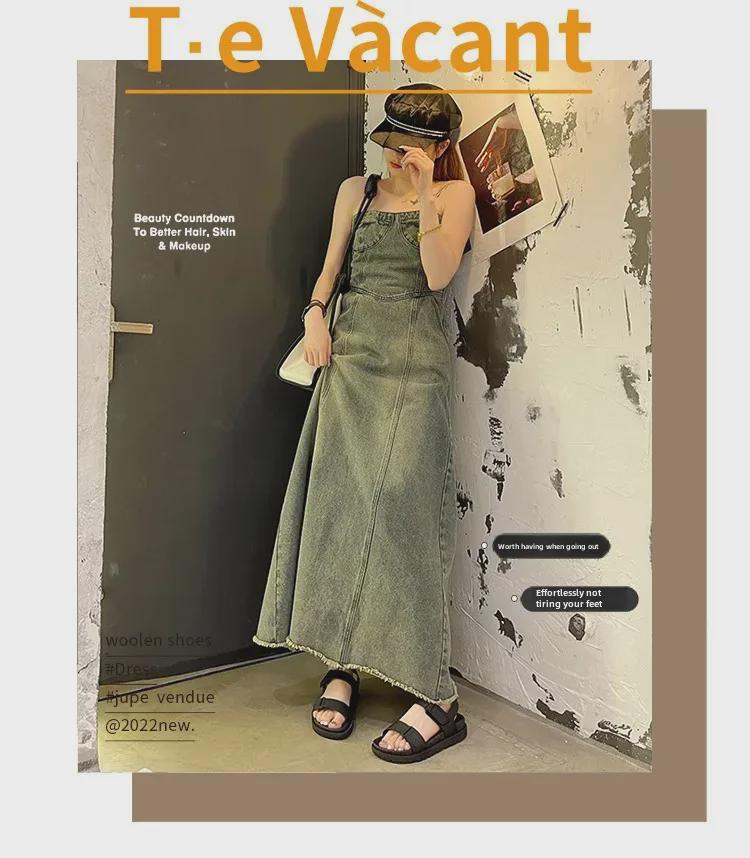 2024 Летние женские плоские корейские модные пляжные сандалии с ремешком на липучке