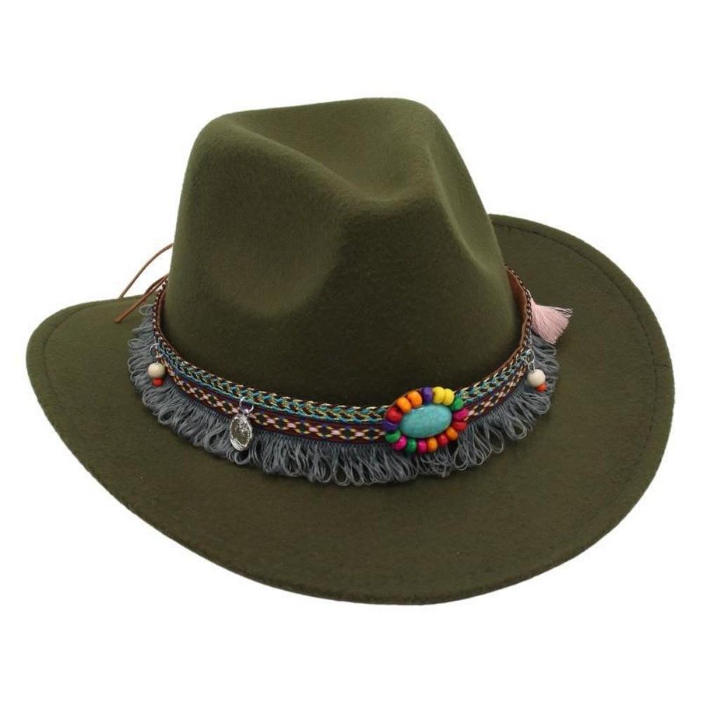 with Tassels Tibetan Style Top Hat Ethnic Style Jazz Fedora Hats Ox Head Accessories