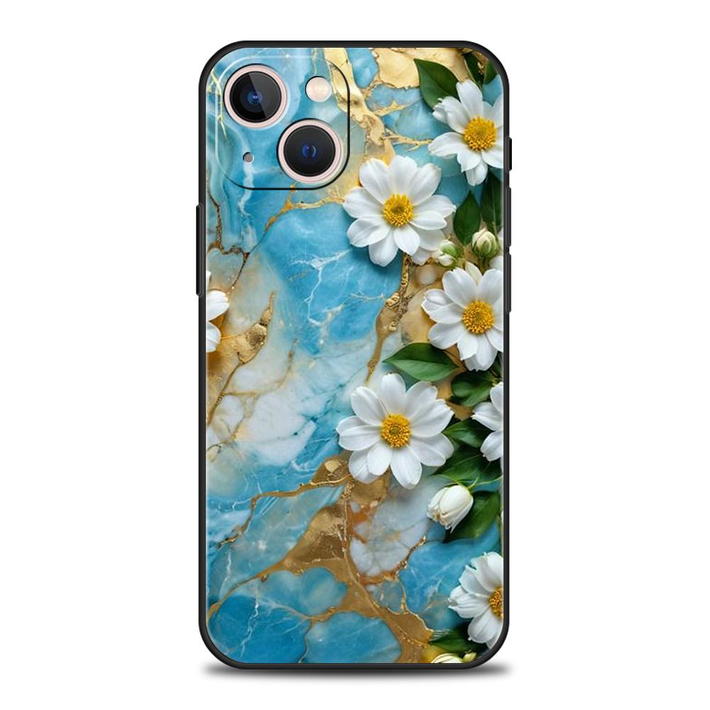 Роскошный мягкий чехол из ТПУ для iPhone 17 Air 16E 16 11 15 14 Pro MAX 12 13 7 8 Plus X XR XS SE 2022 Чехол Цветок Мрамор