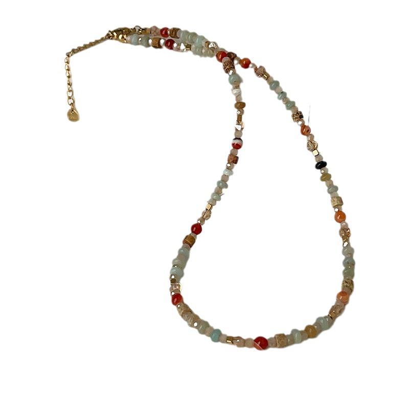 Ожерелье на ключицу с бусинами из натурального камня Bamine Crystal - женский нишевый дизайн, простой и универсальный.