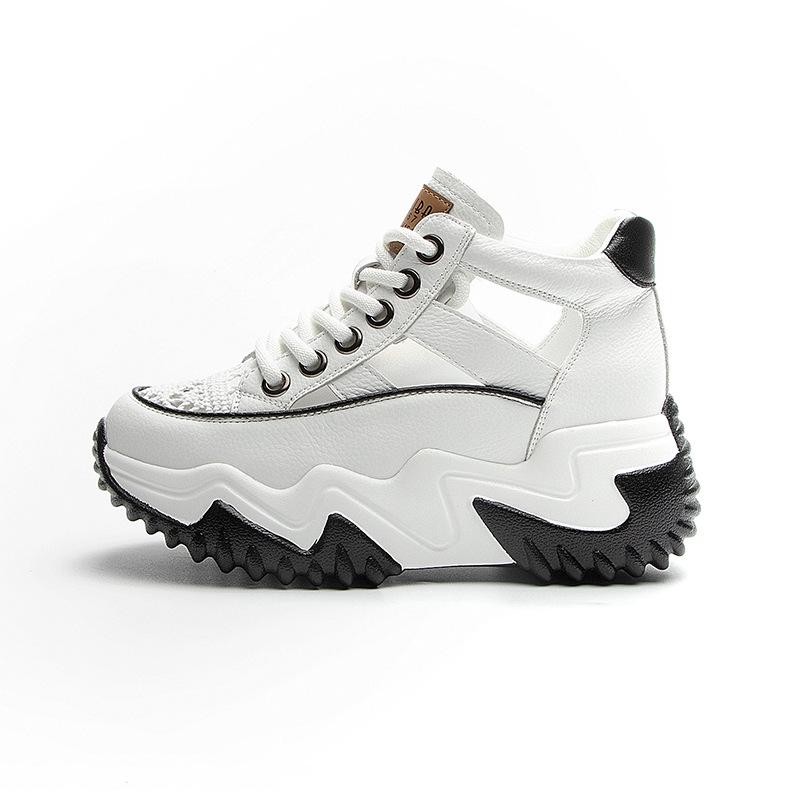 Внутри увеличение 7 см кожаные туфли Daddy женские весенние универсальные туфли на платформе Muffin Rest