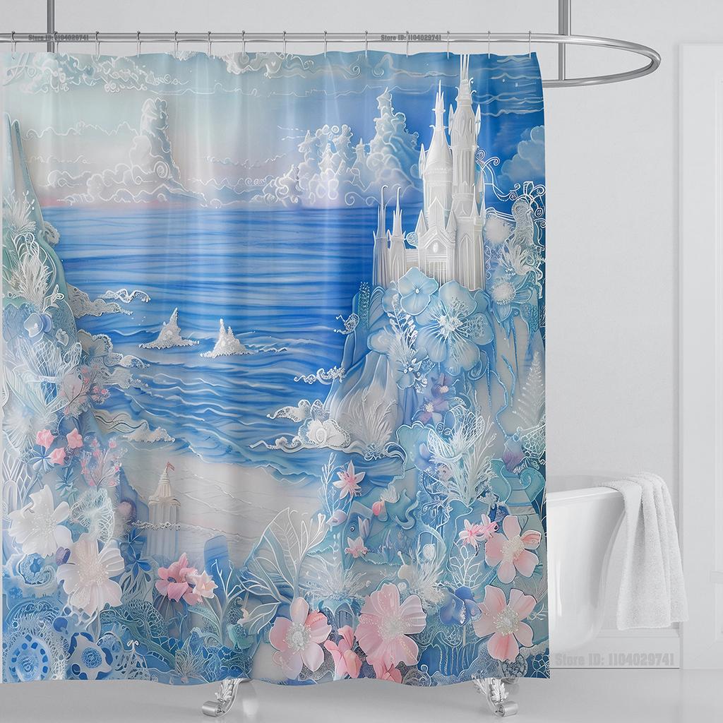 Ocean Wave Scenery Shower Curtain Waterproof Shower Curtain Polyester Fabric 3D Printed Curtain Bathroom Decoration With Hooks