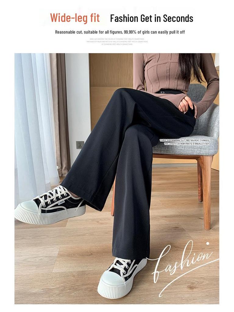 Женские черные брюки с высокой посадкой и широкими штанинами, 2025: Стройнящий, Драпированный, Повседневный, Весенне-осенний стиль