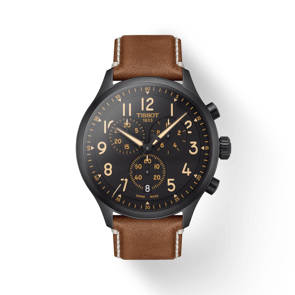 Tissot Мужские модные часы с кожаным ремешком и черным циферблатом T116.617.36.052.03