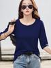Summer T Shirt Women Cotton O-Neck Streetwear Tshirt Short Sleeve Solid Color Three Quarter Sleeve Tee Shirt Femme Sexy