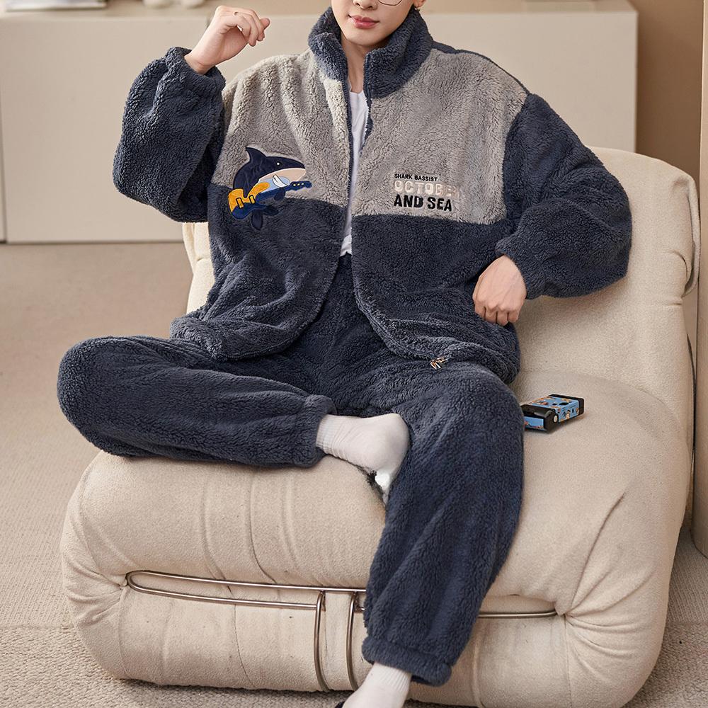 Мужская зимняя теплая пижама, пижамный комплект, мужская фланелевая пижама, ночная рубашка, домашняя одежда, бархатный коралловый флис 6XL, пижама большого размера