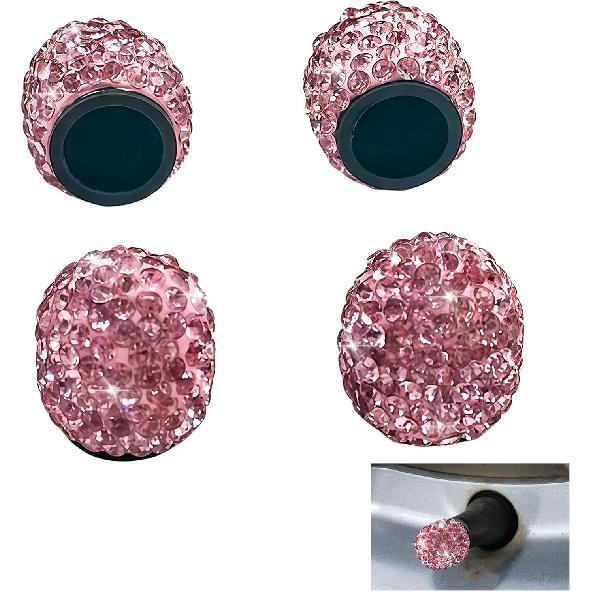 4PCS Rhinestone Tire Valve Caps, Tire Valve Caps, Car Accessories for Women, Anti-Corrosion, Shiny Decoration, AC-6-112 Suitable for All Kinds of