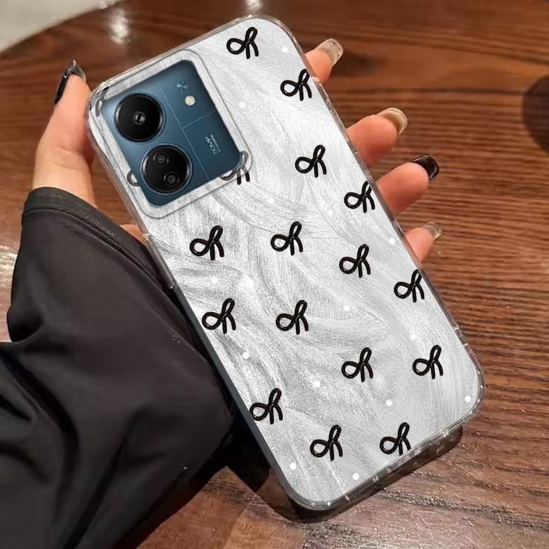 Чехол для телефона Xiaomi Poco X3 Pro X5 Pro X6 M6 M6 Pro M2 Pro M5S C61 C65 5G, Черно-розовый узор с бантом, Лазерный, Защита от падения, Чехлы