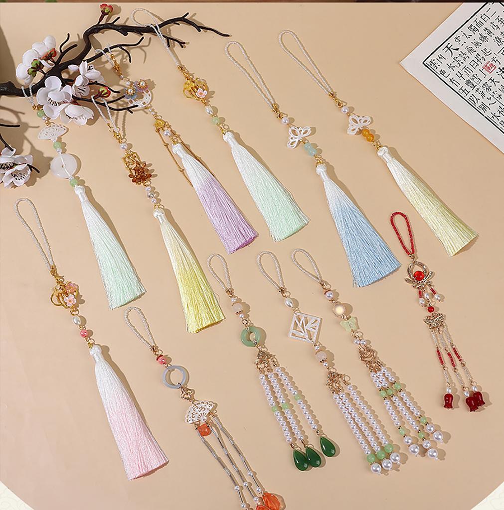 Chinese Style Brooch for Traditional Clothing Handmade Cheongsam Pendant with Long Fringes Waist Hanging Ornament