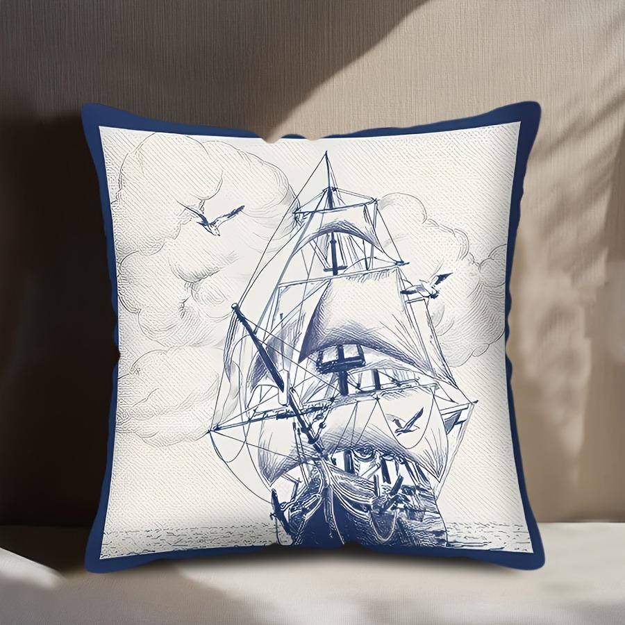 Sailing Sailboat Pillowcase Compass Lighthousesuitable For Sofa Car Bedroom Decorative Cushion Cover Pillow Cover